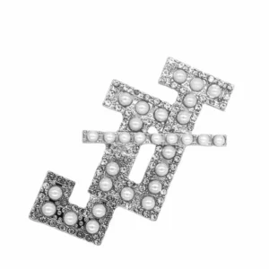 RENSINO Metal Alloy Silver Plated Diamond Crystal Imitation Pearl Soror Associate Greek Letter Life Member Jack and Jill JJ Brooch