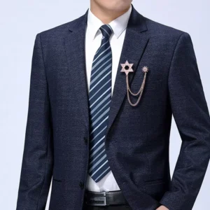 RENSINO Metal Craft Traditional Men’s Suit Korean Crown Brooch Gold Plated Chain For With Pentagram Design