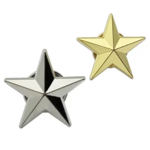 RENSINO Metal Crafts Solid 3D Design Gold Silver Star Shape Lapel Pin Star Hat Badge Coat Collar Brooch Pin Costom Logo