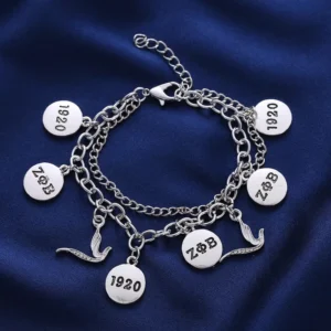 RENSINO Metal Double Link Chains Zeta Phi Beta Sorority Dove Rhinestones Zeta Charms Bracelet Bangles