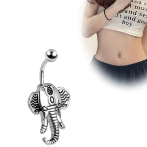 RENSINO Metal Elephant Head Belly Button Rings Anti-allergy Stainless Steel Body Jewelry Umbilical Nail