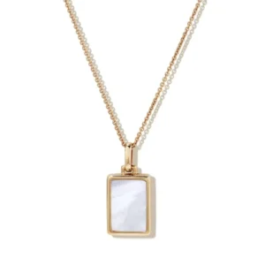 RENSINO Milskye 925 Silver 18k Gold Plated Initial Rectangle Locket Mother of Pearl Enamel Pendant Necklace