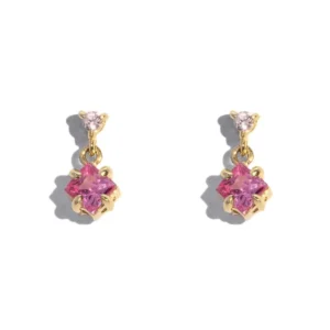 RENSINO Mini Pretty S925 Gold Plated Morganite Pink Crystal Square Cut Stud Earrings
