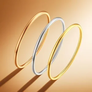 RENSINO Minimalist 18K Gold Plated Anti Allergy Stainless Steel Trendy Plain Bangles for Women Fashion Jewelry