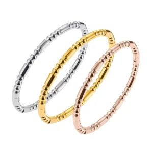 RENSINO Minimalist 18K Gold Plated Stainless Steel Bead Bracelets Non Tarnish Women’s Jewelry Bangles for Gift or Wedding