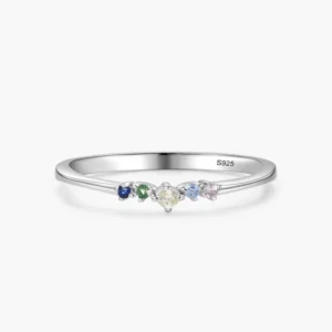 RENSINO Minimalist 925 Sterling Silver Fashion Rainbow CZ Stackable Ring for Women Simulated Diamond Valentine’s Day Fine Jewelry