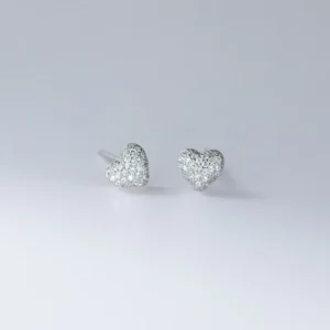 RENSINO Minimalist 925 Sterling Silver Full Crystal 6MM Heart Shape Stud Earrings for Women Jewelry Gift