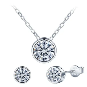 RENSINO Minimalist 925 Sterling Silver VVS1 Moissanite Bezel Fashion Jewelry Sets Gold for Engagement Gift for Girls