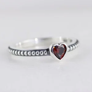 RENSINO Minimalist Antique 925 Sterling Silver 5A Zircon Red Heart Rings for Ladies Jewelry