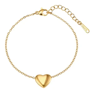 RENSINO Minimalist Beads Chain Heart Charm Bracelet Adjustable 18K Gold Plated Stainless Steel Jewelry