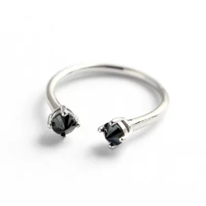 RENSINO Minimalist Classic S925 Pure Silver Gemstone Ring with Black Zircon Korean Trendy Personalized Jewelry for Women