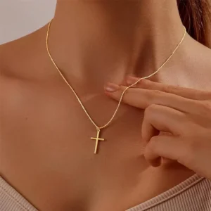 RENSINO Minimalist Cross Pendant Necklace for Women Men Dainty Gold/Silver Plated Religious Jewelry