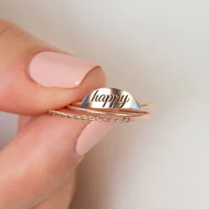 RENSINO Minimalist Custom Jewelry Sterling Silver Personalized Moon Stackable Ring for Women Gift