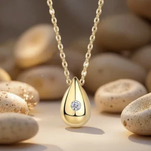 RENSINO Minimalist Design Teardrop Moissanite Pendant Necklace 925 Sterling Silver 18K Gold Plated for Women