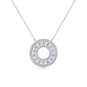 RENSINO Minimalist Elegant Double Circle Pendant Necklace Claw Setting Moissanite Gold Plated Sterling Silver GRA Certified Women’s
