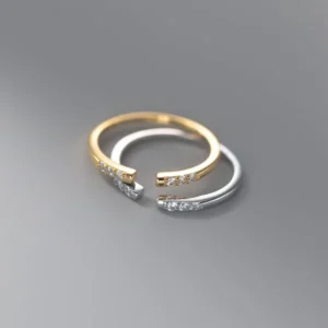 RENSINO Minimalist Finger Ring Adjustable Open Gold Plated Cubic Zirconia 925 Sterling Silver Rings Fashion Jewelry for Women Girls