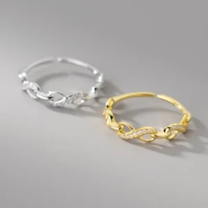 RENSINO Minimalist Geometric Zircon Finger Ring Adjustable Open 925 Sterling Silver Gold Plated Rings Fashion Jewelry for Women Girls
