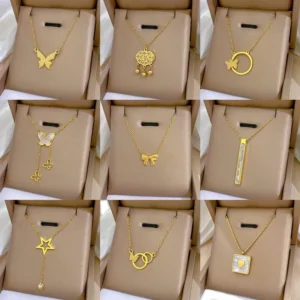 RENSINO Minimalist Gold Titanium Steel Necklace for Women Geometric Animal Patterned Strand Full Body Ins Clavicle Trendy Stainless