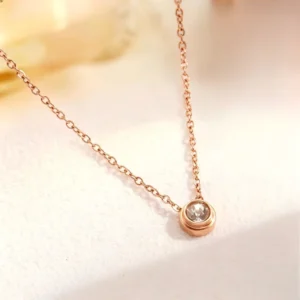 RENSINO Minimalist Jewelry Solitaire Gemstone Necklace Stainless Steel Cubic Zirconia Single Diamond Bezel Set Choker Necklace