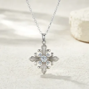RENSINO Minimalist Luxury S925 Silver Flower Geometry Iris Necklace Bezel Setting Moissanite Collarbone Chain Cross Jewelry GRA