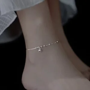 RENSINO Minimalist Round Bell Anklet Trendy S925 Silver Tarnish Resistant for Daily Gift