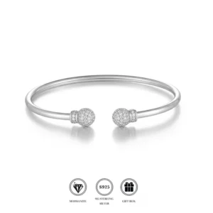 RENSINO Minimalist S925 Silver Open Bracelet End Dense Moissanite Gold Plated Jewelry