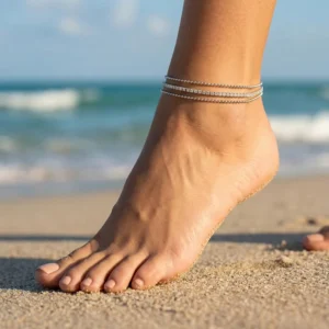 RENSINO Minimalist S925 Sterling Silver Beach Anklet Tennis Chains Three Layered Anklet for Women Fine Jewelry