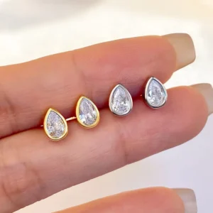 RENSINO Minimalist S925 Sterling Silver Teardrop Earrings Gold Plated with Zircon Cute Style for Parties and Gifts