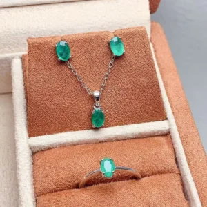 RENSINO Minimalist Silver 925 Jewelry Set with Natural Emerald Fashion Rings Jewelry Sets for Women