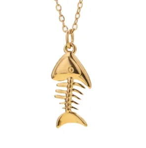 RENSINO Minimalist Silver Stainless Steel Fishbone Pendant Necklace Unisex Vintage Link Chain Daily Life Party