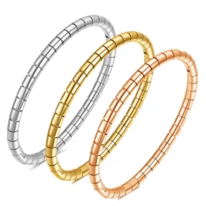 RENSINO Minimalist Stainless Steel Bracelet 5MM Thick Women Gold Plated 18K Gold Bracelets Fashion Jewelry Bracelets & Bangles