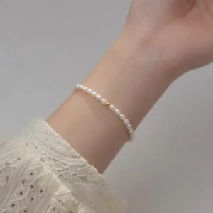 RENSINO Minimalist String Elastic Freshwater Baroque Pearl 925 Sterling Silver Bracelet
