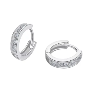 RENSINO Minimalist Style 925 Sterling Silver Shiny Zircon Hoop Earrings for Women