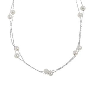 RENSINO Minimalist Style Fine Jewelry Double Layer Fresh Water Pearl Texture S925 Sterling Silver Necklace for Women