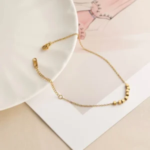RENSINO Minimalist Style Gold Filled Square Beads Anklet Stainless Steel