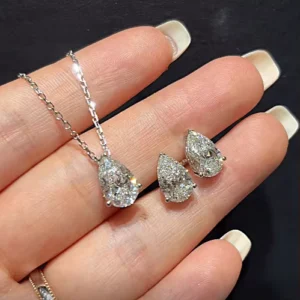 RENSINO Minimalist Style IGI 1ct 2ct Pear Cut Lab Grown Diamond Stud Earrings & Necklaces Chains 14K 18K Jewelry Cvd Diamond Earrings