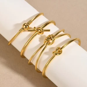 RENSINO Minimalist Trendy 18K Gold Plated Open Knot Bangle Cuff Bracelet New Fashion Tarnish Free Waterproof Stainless Steel