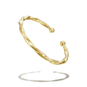 RENSINO Minimalist Twisted Open Cuff Slender Wavy Bangle 925 Silver Smooth Ball End Stackable Bracelet