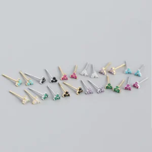 RENSINO Minimalist Women Gold Cute Small Zircon Piercing Earrings Jewelry 925 Sterling Silver Inlaid Crystal Stud Earrings