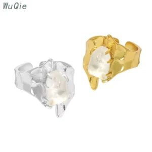 RENSINO Minority Misalignment Gold Plated 925 Sterling Silver Rings Micro Square Crystal Index Finger Adjustable Ring