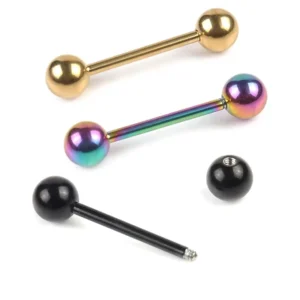 RENSINO Mix Sizes Color Plated Stainless Steel Tongue Nipple Ring Body Piercing Jewelry Straight Barbell Tongue Earring Studs
