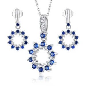 RENSINO Modern 925 Sterling Silver Jewelry Sets Star of David Rhodium Plating Blue and White CZ Stone Necklace & Earrings Set