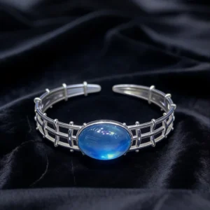 RENSINO Modern Luxury Oval Opalite Gold Plated Cuff Bracelet Bangle Waterproof Jewelry Set for Daily Wear
