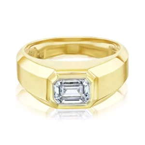 RENSINO Modern Solitaire Jewelry 925 Sterling Silver Emerald Cut Moissanite Bezel Men’s Band Ring