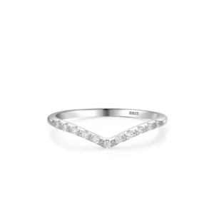 RENSINO Moissanite 925 Sterling Silver Ring Simple and Versatile Closed V shaped Design Stackable Straps Rings