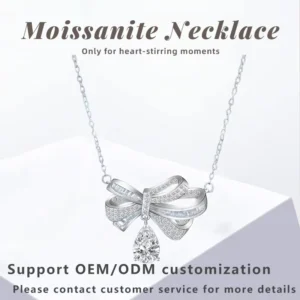 RENSINO Moissanite Bow Necklace High end Fashion Jewelry Pendant Gold Plated 925 Sterling Silver with GRA Certificate