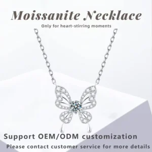 RENSINO Moissanite Bow Necklace Pendant Gold Plated 925 Sterling Silver with GRA Certificate