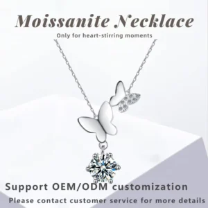RENSINO Moissanite Bow Necklace Pendant Gold Plated 925 Sterling Silver with GRA Certificate