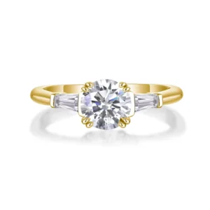 RENSINO Moissanite Brilliant Cut Ring Women Engagement Proposal Wedding Gift Sterling Silver S925 Gold Plated Pave Setting