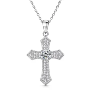 RENSINO Moissanite Cross Necklace With 5A Cubic Zirconia For Daily Wear Sparkly Cross Pendant Necklace For Women